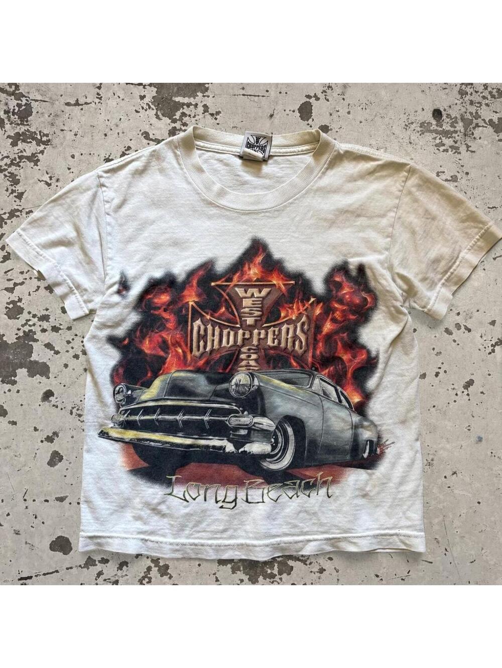 West Coast Choppers Women's White and Grey Tshirt